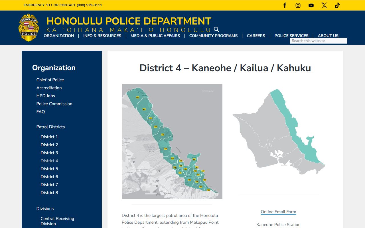 HPD District 4 Kaneohe police station for Kaneohe criminal records