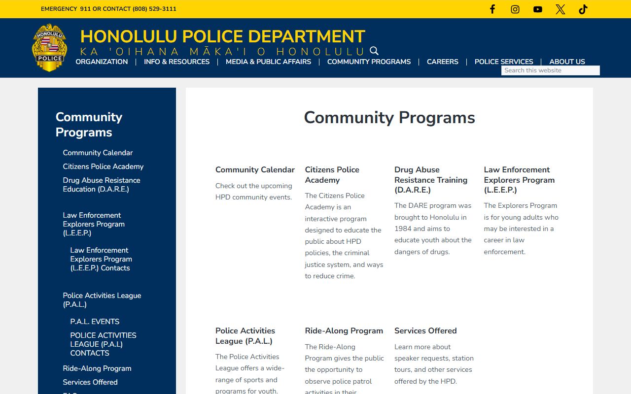 HPD community programs serving Mililani Town area