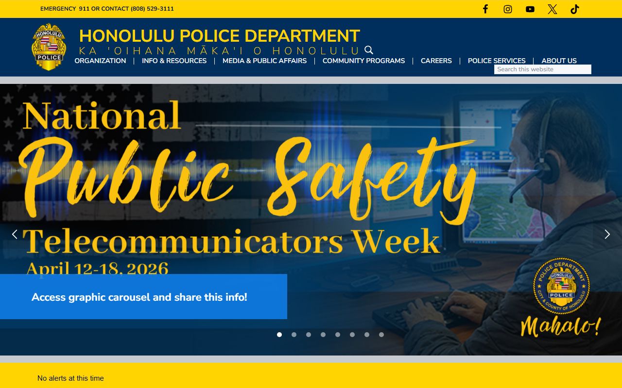Honolulu Police Department main website for Honolulu County criminal records
