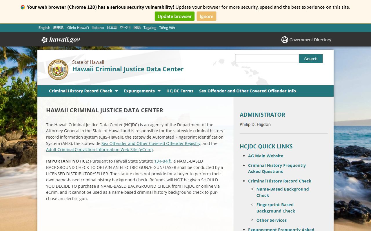 Hawaii Criminal Justice Data Center main page